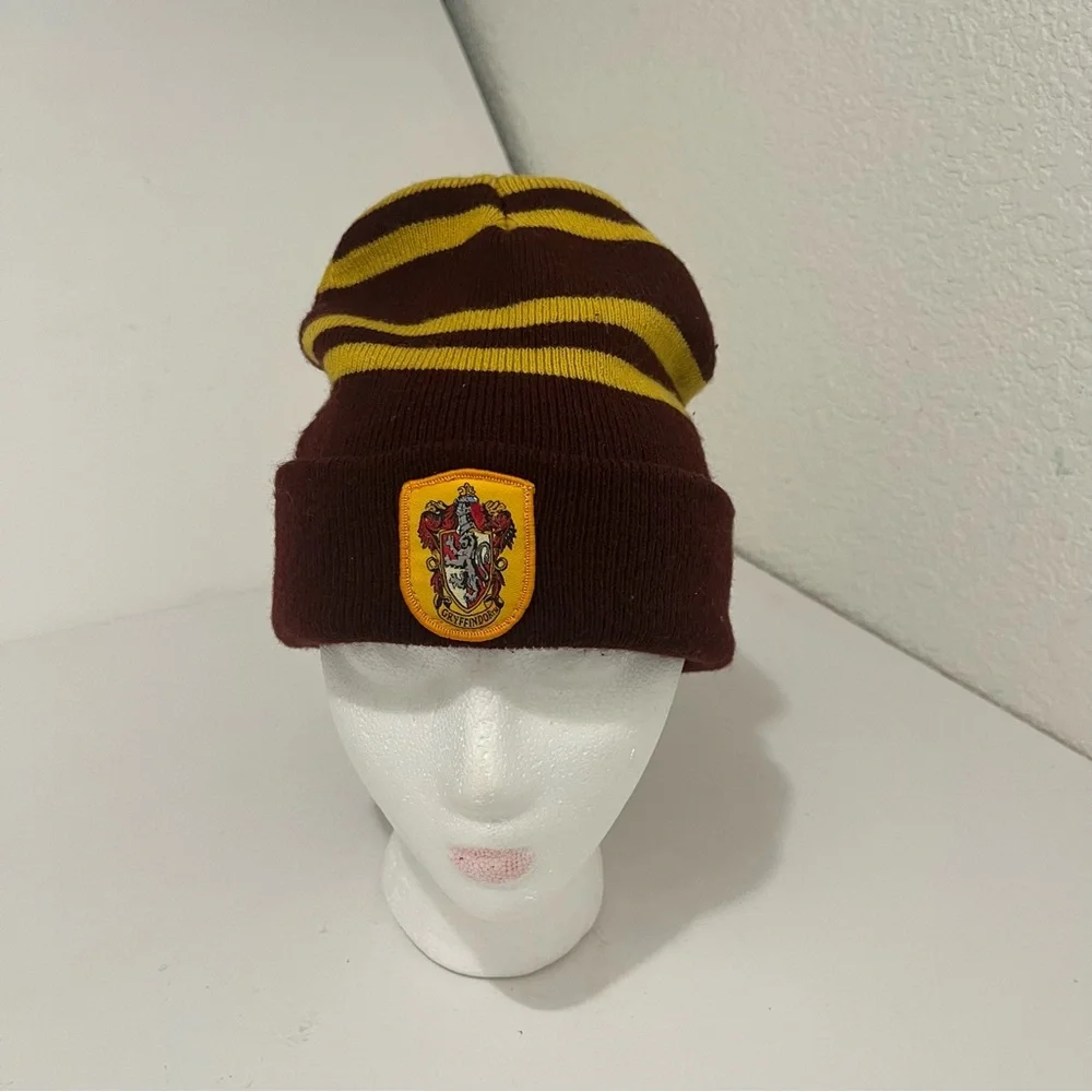 Harry Potter Gryffindor House Crest Striped Knit Cuff Beanie Hat Cap One Size